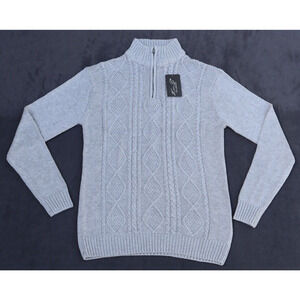 Kian D Los Angeles Sweater Mens Size Large Gray Mock Neck 1/4 Zip Cotton
